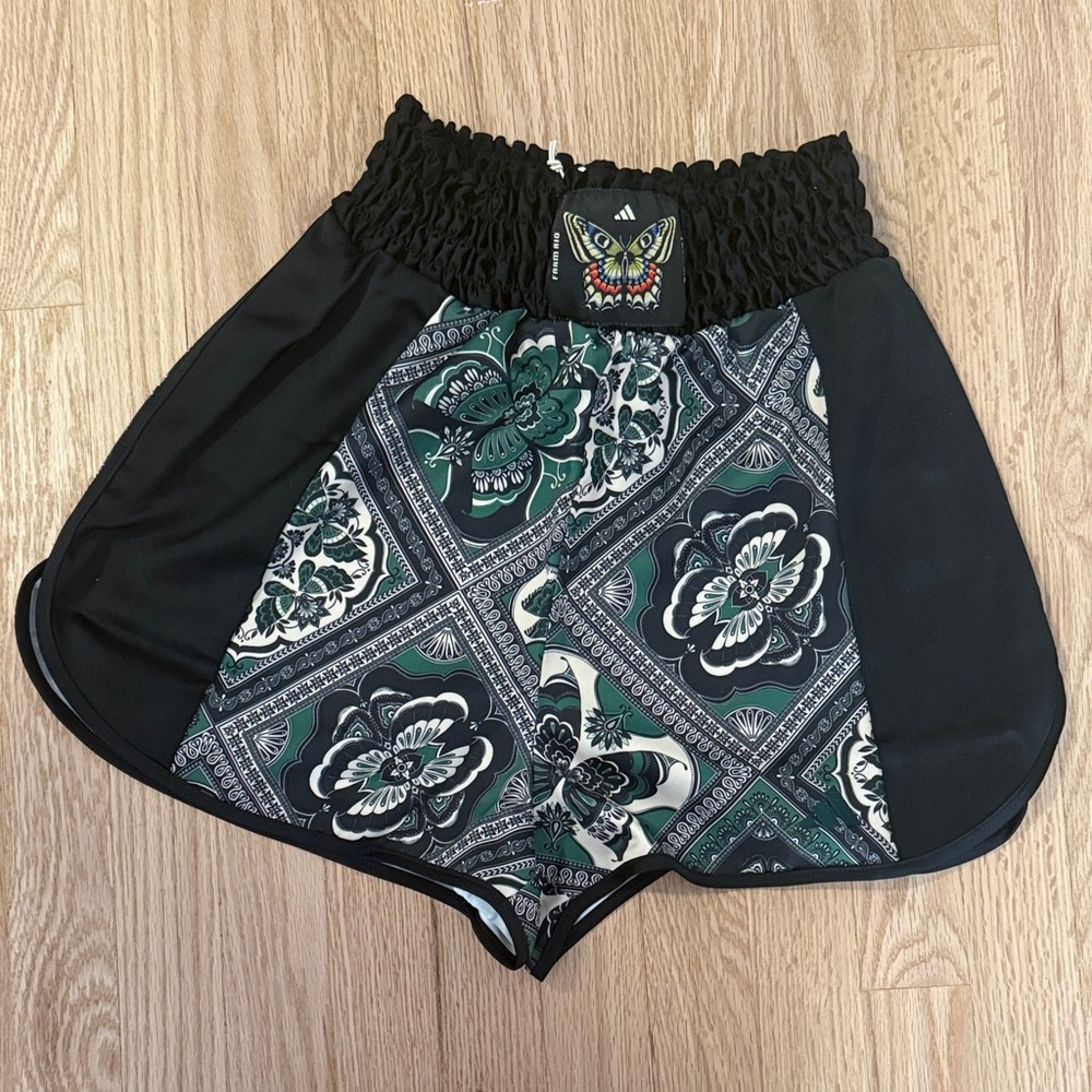 Farm Rio/Adidas Women's Black and Green Patterned Shorts